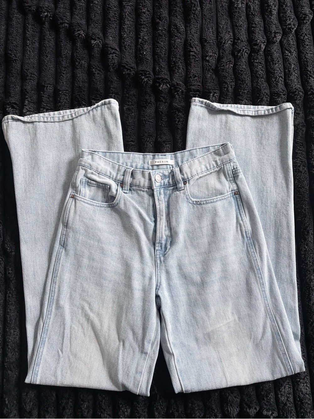 pacsun light wash high waisted straight leg jeans with slit at bottom